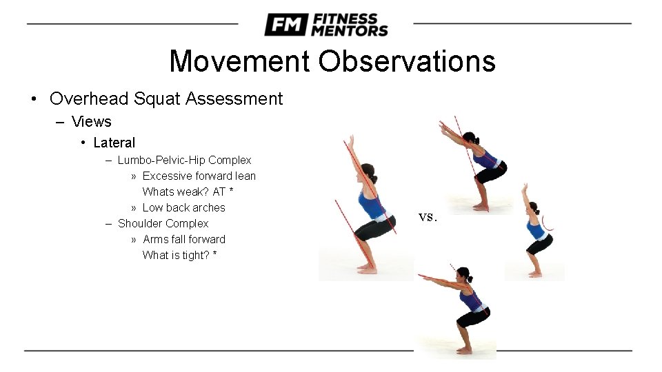 Movement Observations • Overhead Squat Assessment – Views • Lateral – Lumbo-Pelvic-Hip Complex »