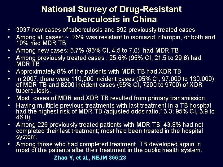 National Survey of Drug-Resistant Tuberculosis in China • 3037 new cases of tuberculosis and