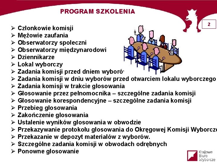 PROGRAM SZKOLENIA Ø Ø Ø Ø Ø 2 Członkowie komisji Mężowie zaufania Obserwatorzy społeczni