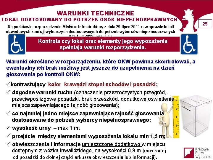 WARUNKI TECHNICZNE LOKAL DOSTOSOWANY DO POTRZEB OSÓB NIEPEŁNOSPRAWNYCH Na podstawie rozporządzenia Ministra Infrastruktury z