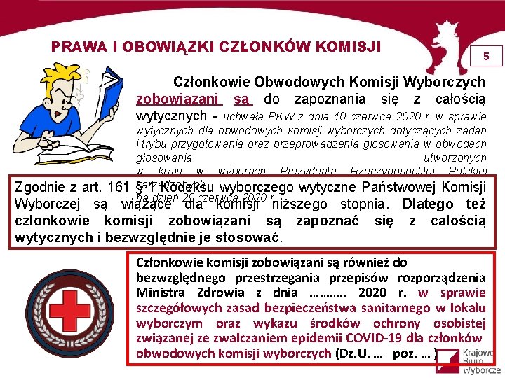 PRAWA I OBOWIĄZKI CZŁONKÓW KOMISJI 5 Członkowie Obwodowych Komisji Wyborczych zobowiązani są do zapoznania