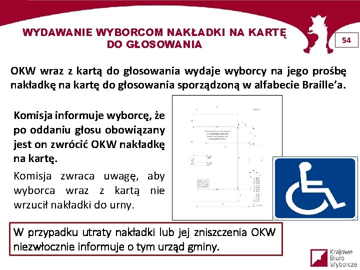 WYDAWANIE WYBORCOM NAKŁADKI NA KARTĘ DO GŁOSOWANIA 54 OKW wraz z kartą do głosowania