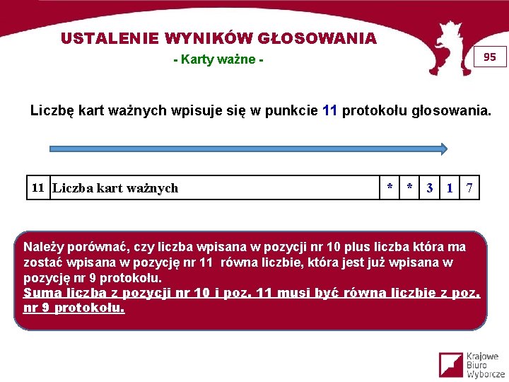 USTALENIE WYNIKÓW GŁOSOWANIA 95 - Karty ważne - Liczbę kart ważnych wpisuje się w