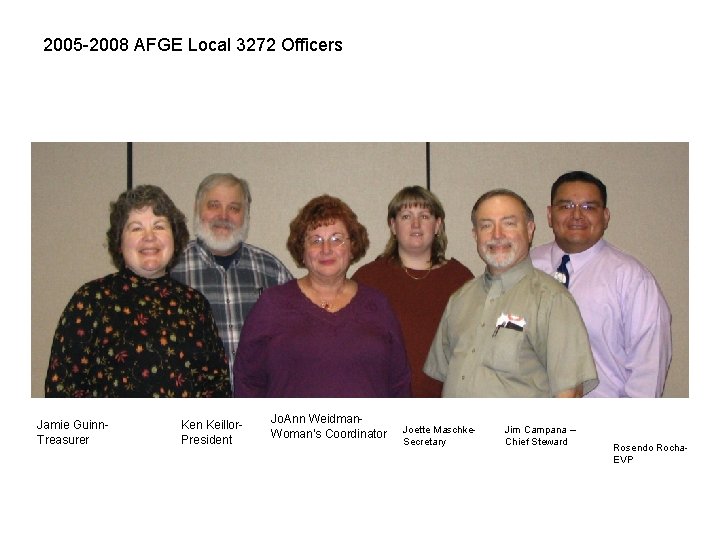 2005 -2008 AFGE Local 3272 Officers Jamie Guinn. Treasurer Ken Keillor. President Jo. Ann