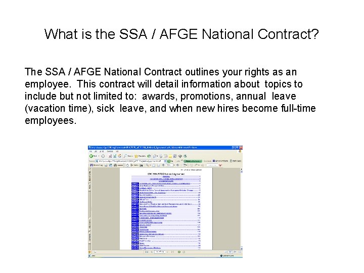 What is the SSA / AFGE National Contract? The SSA / AFGE National Contract