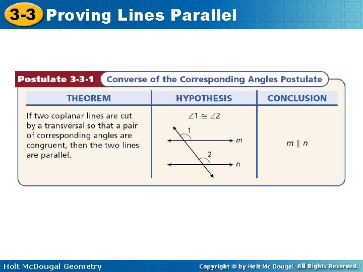 3 -3 Proving Lines Parallel Holt Mc. Dougal Geometry 
