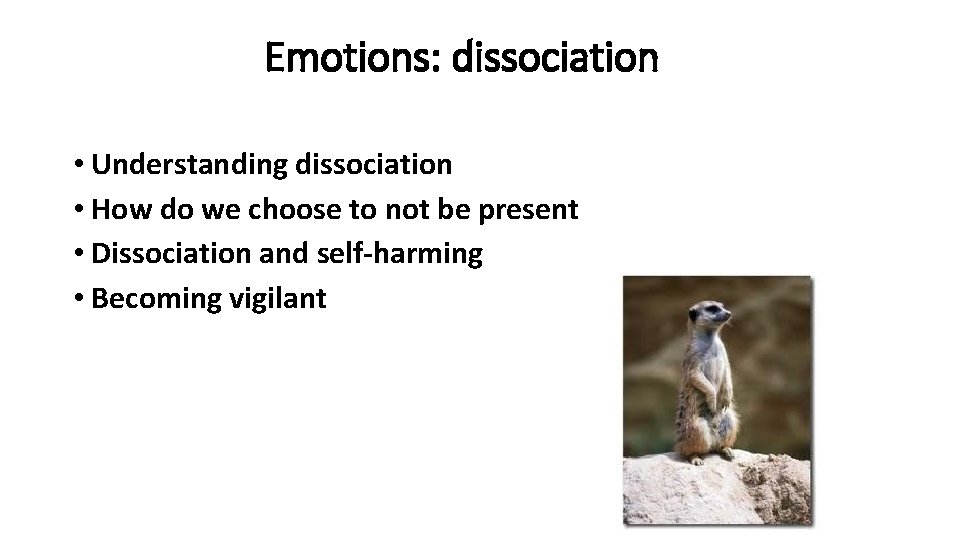 Emotions: dissociation • Understanding dissociation • How do we choose to not be present