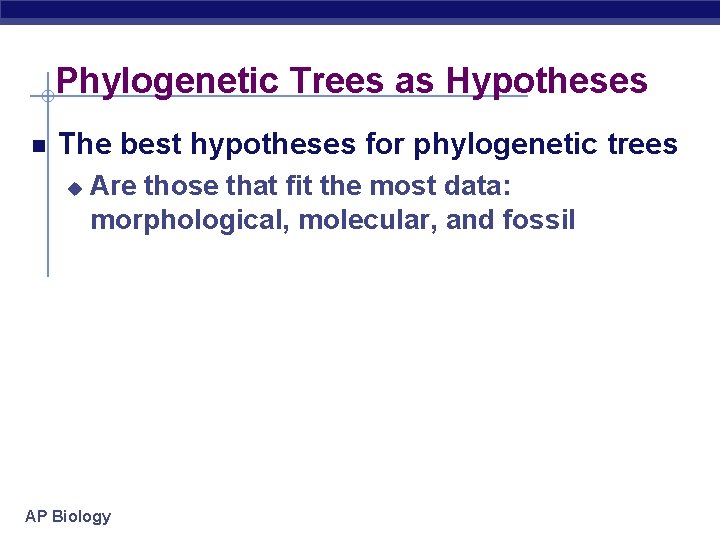 Phylogenetic Trees as Hypotheses The best hypotheses for phylogenetic trees u Are those that