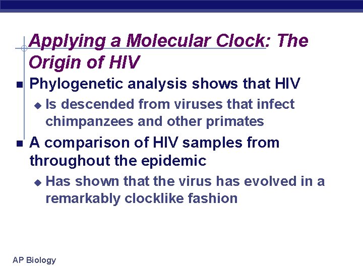 Applying a Molecular Clock: The Origin of HIV Phylogenetic analysis shows that HIV u