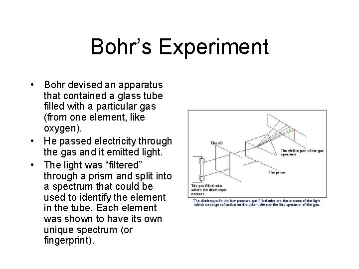 Bohr’s Experiment • Bohr devised an apparatus that contained a glass tube filled with