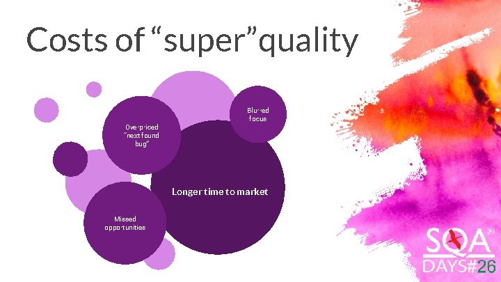 Costs of “super”quality Overpriced “next found bug” Blurred focus Longer time to market Missed