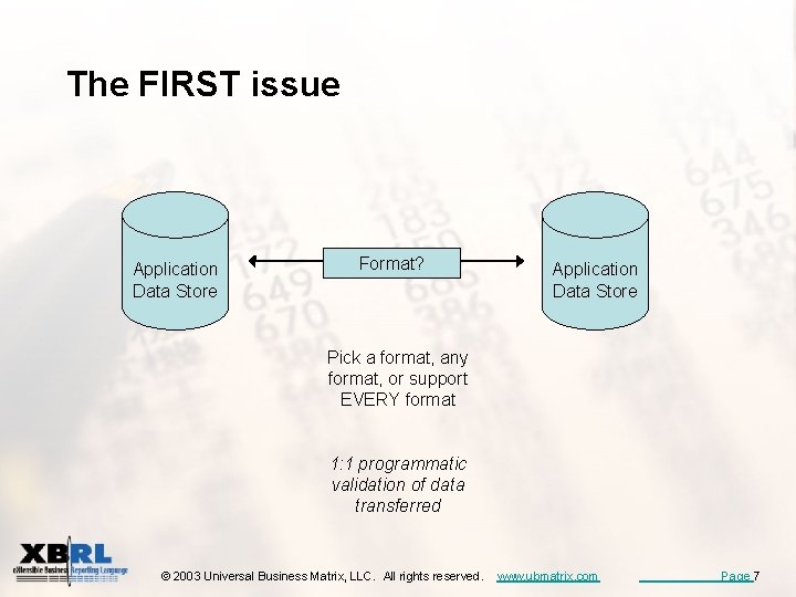 The FIRST issue Application Data Store Format? Application Data Store Pick a format, any