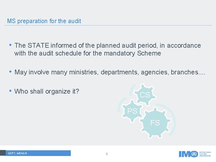 MS preparation for the audit • The STATE informed of the planned audit period,