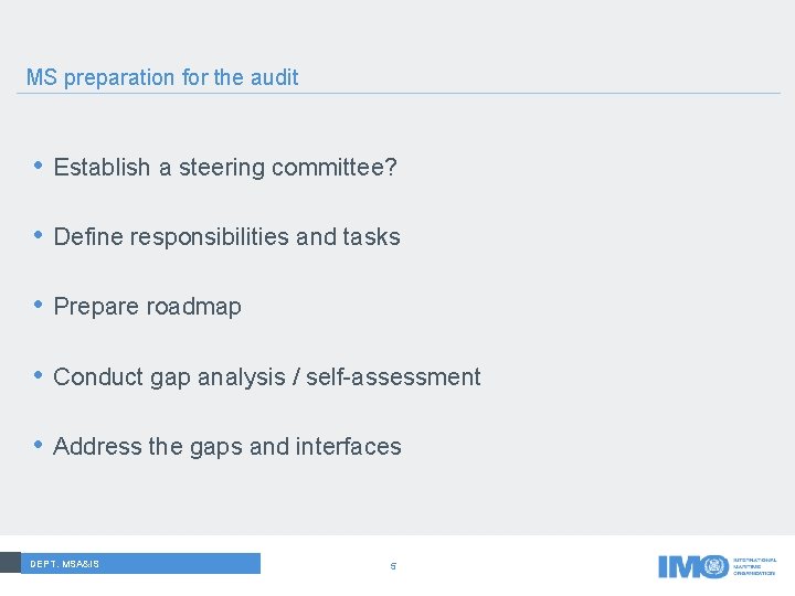 MS preparation for the audit • Establish a steering committee? • Define responsibilities and