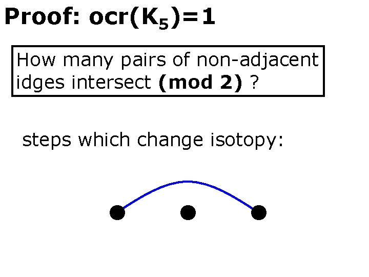 Proof: ocr(K 5)=1 How many pairs of non-adjacent idges intersect (mod 2) ? steps