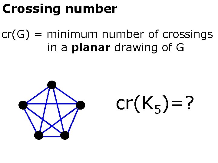 Crossing number cr(G) = minimum number of crossings in a planar drawing of G