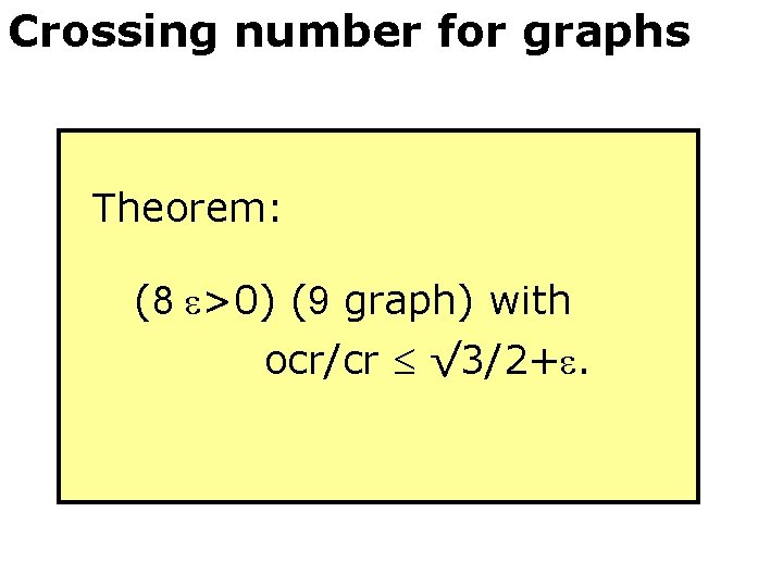 Crossing number for graphs Theorem: (8 >0) (9 graph) with ocr/cr √ 3/2+. 