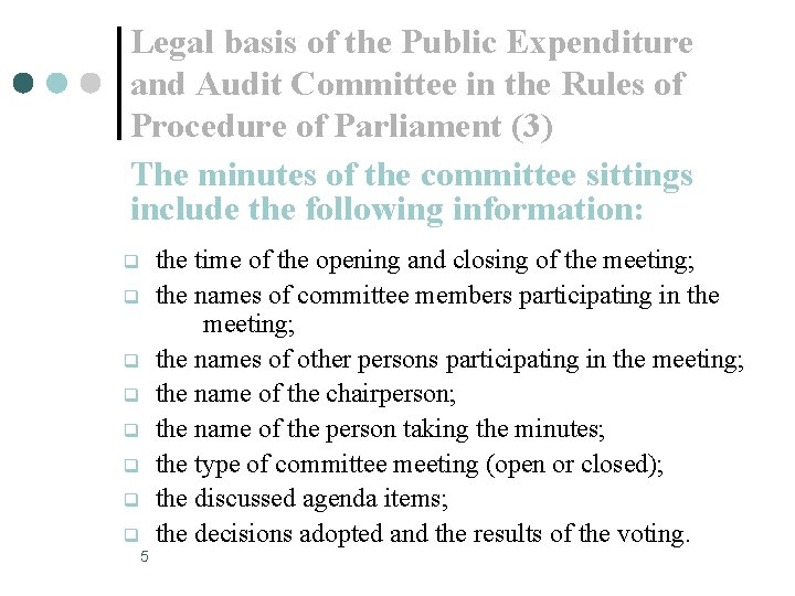 Legal basis of the Public Expenditure and Audit Committee in the Rules of Procedure