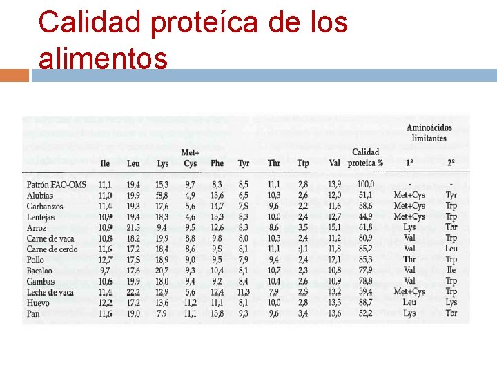 Calidad proteíca de los alimentos 