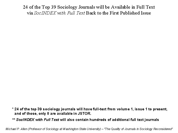 24 of the Top 39 Sociology Journals will be Available in Full Text via