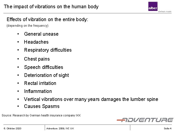 The impact of vibrations on the human body Effects of vibration on the entire