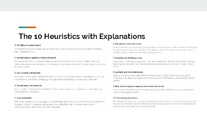 The 10 Heuristics with Explanations 