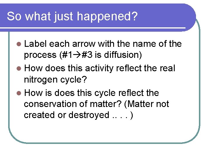 So what just happened? l Label each arrow with the name of the process
