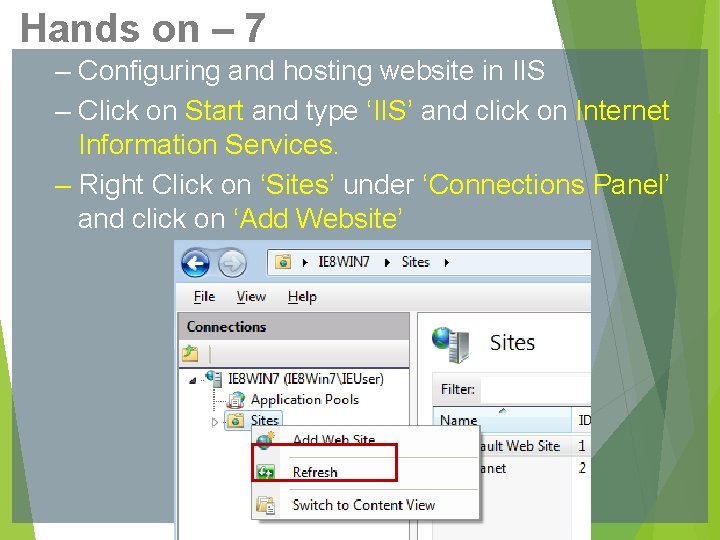 Hands on – 7 – Configuring and hosting website in IIS – Click on