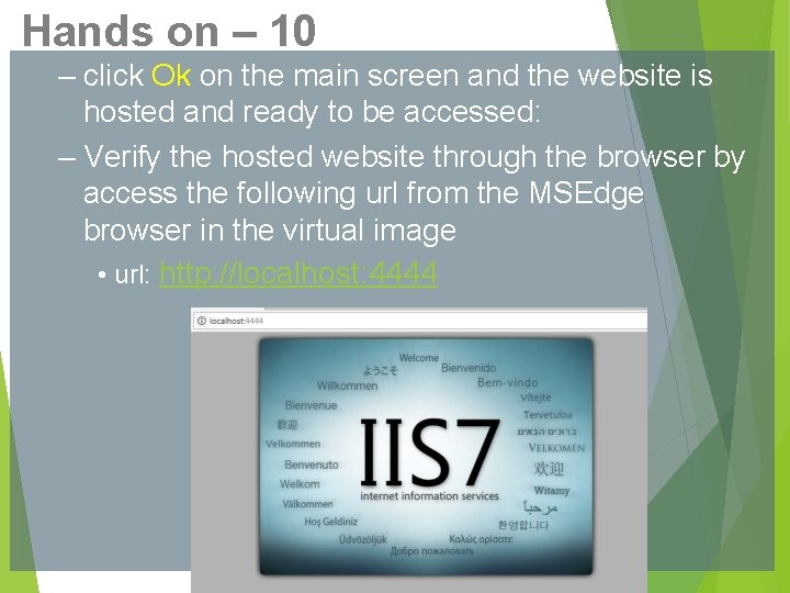 Hands on – 10 – click Ok on the main screen and the website
