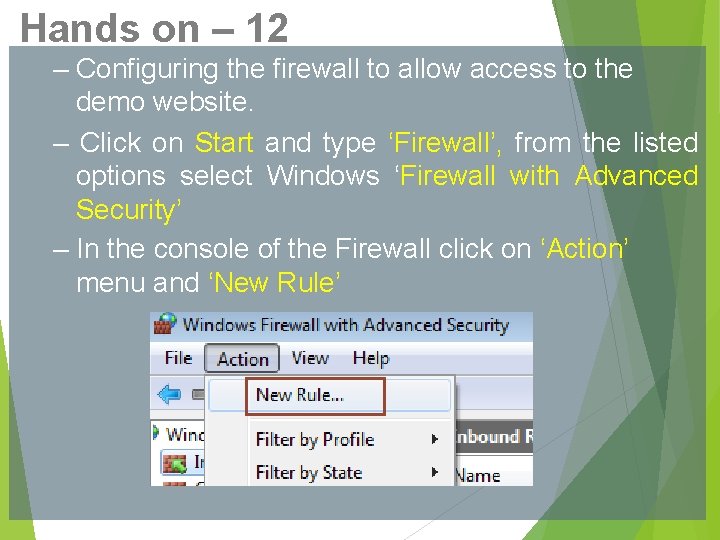Hands on – 12 – Configuring the firewall to allow access to the demo