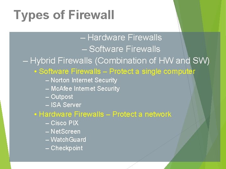 Types of Firewall – Hardware Firewalls – Software Firewalls – Hybrid Firewalls (Combination of