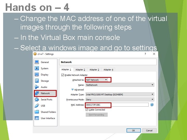 Hands on – 4 – Change the MAC address of one of the virtual