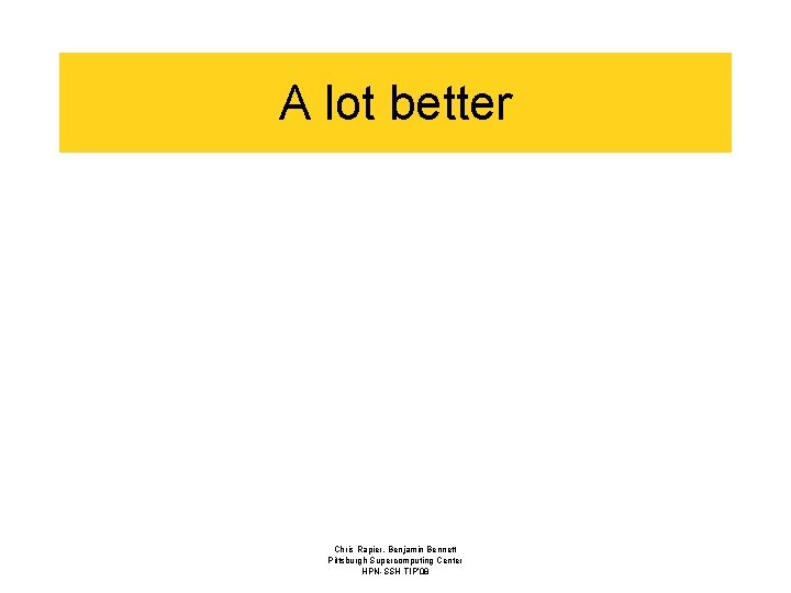 A lot better Chris Rapier, Benjamin Bennett Pittsburgh Supercomputing Center HPN-SSH TIP’ 08 