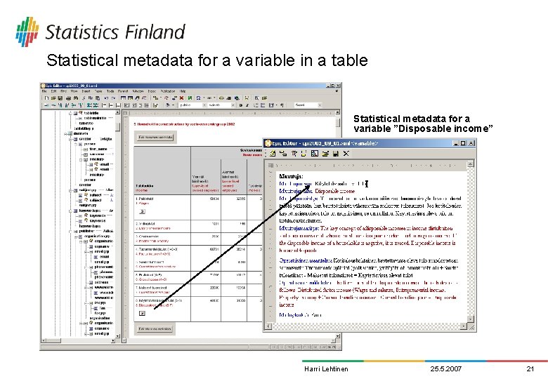 Statistical metadata for a variable in a table Statistical metadata for a variable ”Disposable