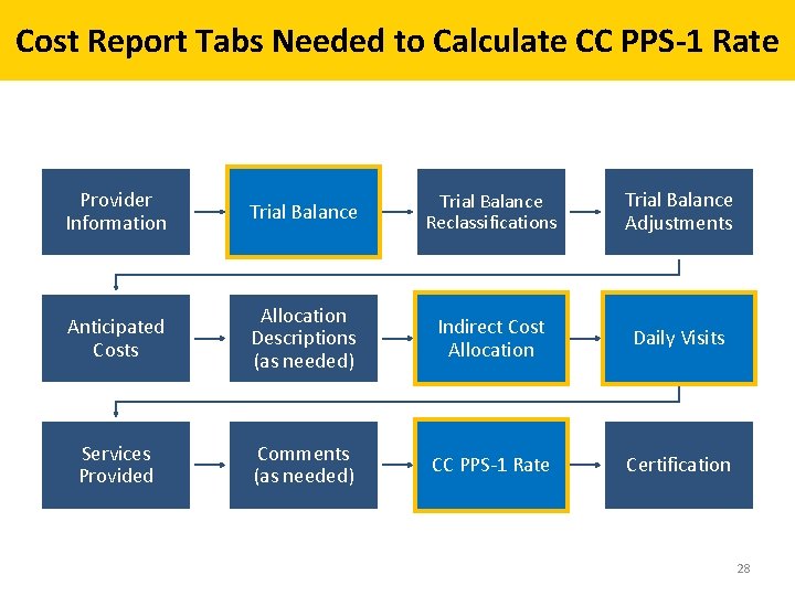 Cost Report Tabs Needed to Calculate CC PPS-1 Rate Provider Information Trial Balance Reclassifications