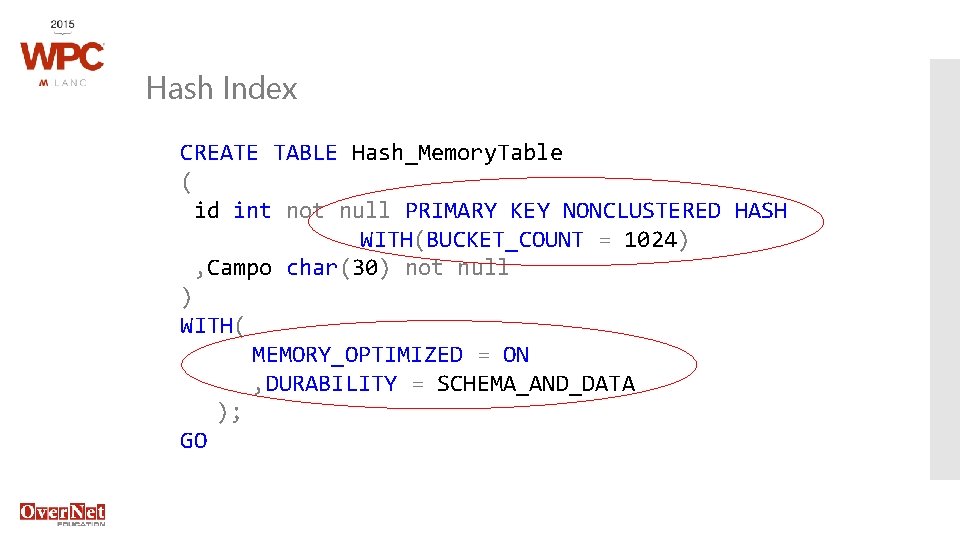 Hash Index CREATE TABLE Hash_Memory. Table ( id int not null PRIMARY KEY NONCLUSTERED