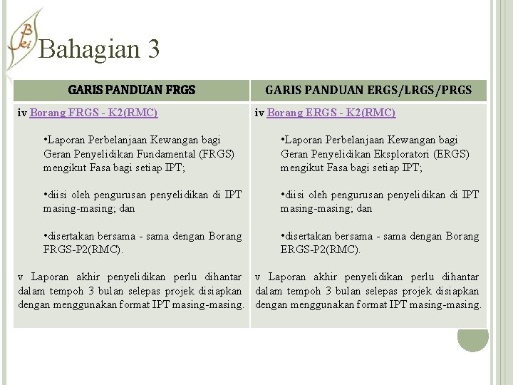 Bahagian 3 GARIS PANDUAN FRGS iv Borang FRGS - K 2(RMC) GARIS PANDUAN ERGS/LRGS/PRGS