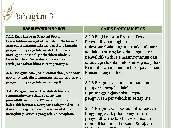 Bahagian 3 GARIS PANDUAN FRGS 3. 2. 2 Bagi Laporan Prestasi Projek Penyelidikan mengikut