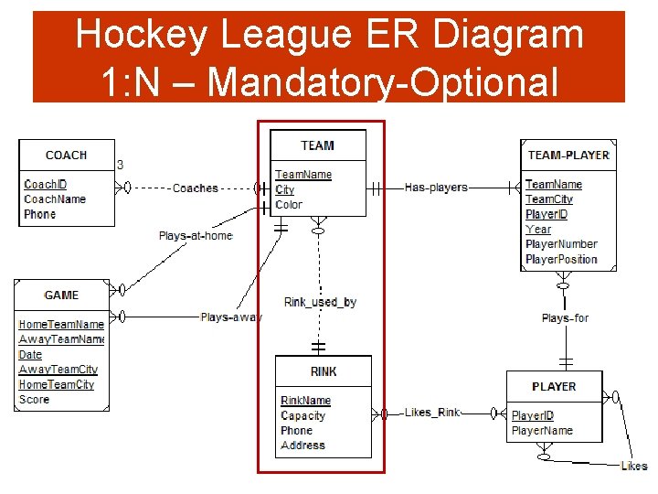 Hockey League ER Diagram 1: N – Mandatory-Optional A-20 