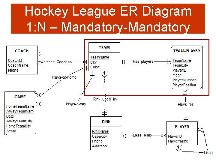Hockey League ER Diagram 1: N – Mandatory-Mandatory A-21 