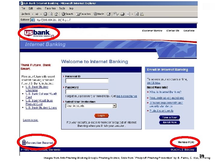 39 Images from Anti-Phishing Working Group’s Phishing Archive; Slide from “Pholproff Phishing Prevention” by