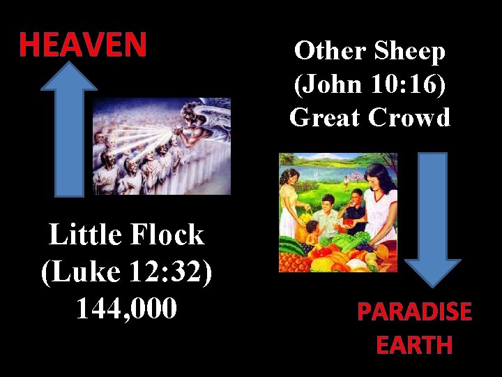 HEAVEN Little Flock (Luke 12: 32) 144, 000 Other Sheep (John 10: 16) Great