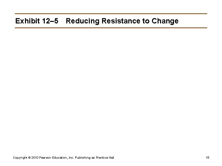 Exhibit 12– 5 Reducing Resistance to Change Copyright © 2010 Pearson Education, Inc. Publishing