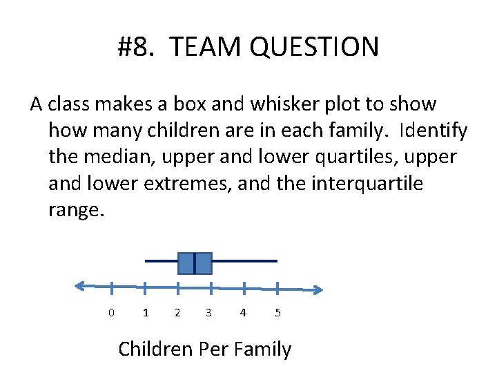 #8. TEAM QUESTION A class makes a box and whisker plot to show many