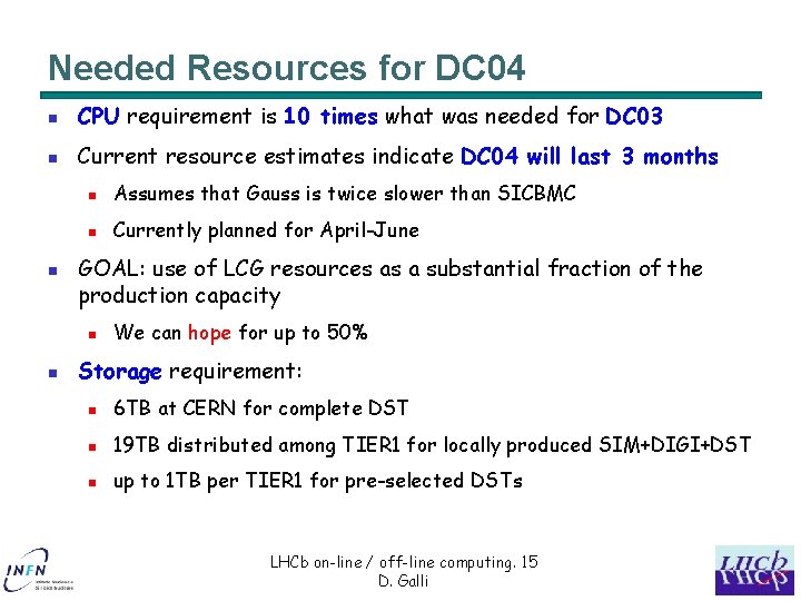 Needed Resources for DC 04 n CPU requirement is 10 times what was needed