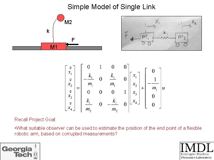 Simple Model of Single Link M 2 k F M 1 Recall Project Goal: