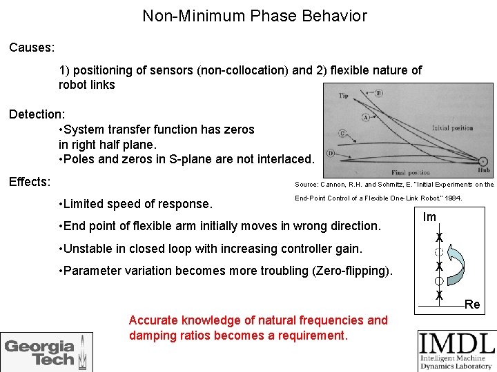 Non-Minimum Phase Behavior Causes: 1) positioning of sensors (non-collocation) and 2) flexible nature of