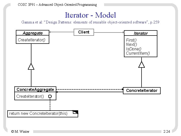 COSC 3 P 91 – Advanced Object-Oriented Programming Iterator - Model Gamma et al:
