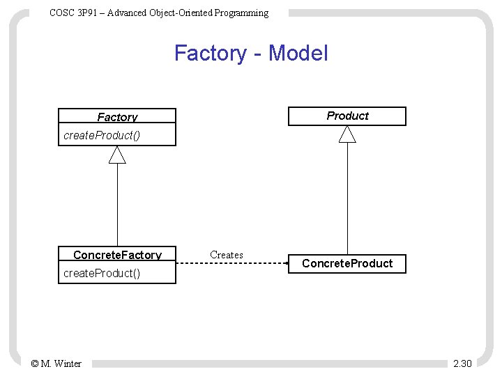 COSC 3 P 91 – Advanced Object-Oriented Programming Factory - Model Product Factory create.