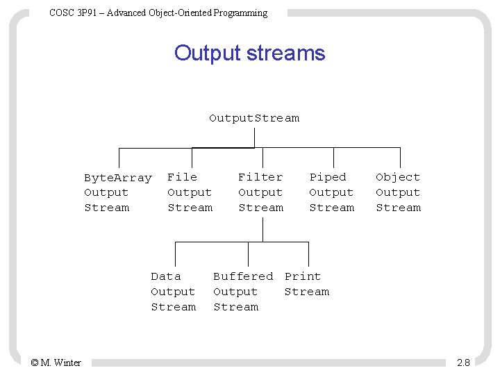 COSC 3 P 91 – Advanced Object-Oriented Programming Output streams Output. Stream Byte. Array